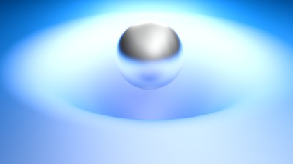 Metallic chrome sphere in a blue glue environment - 3D rendering