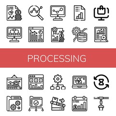 Set of processing icons such as Analytics, Data, Data processing, Online order, Data analytics, Process, Conveyor, Processing time ,