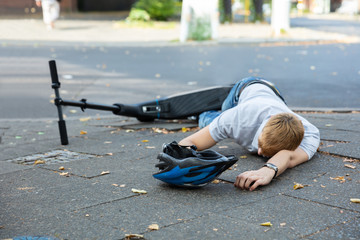 Unconscious Man Lying On Street After Accident Electric Scooter
