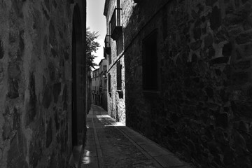 Obraz premium Narrow street of Cáceres in black and white