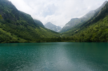 Baduk lakes in Karachay-Cherkessia. Russia. Dombay, raw original picture