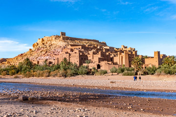 The fortified town of Ait ben Haddou near Ouarzazate on the edge of the sahara desert in Morocco. Atlas mountains. Used in many films such as Lawrence of Arabia, Gladiator