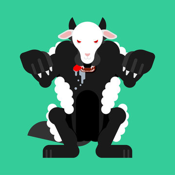 Wolf in sheep's clothing isolated. vector illustration
