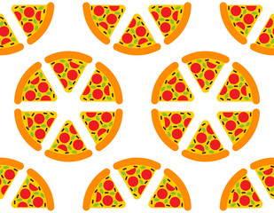 Pizza cartoon pattern seamless. Fast food background. vector texture