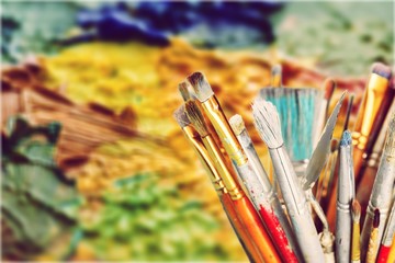 Obraz premium Different classic artist brushes on art background