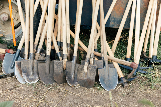 Many gardening shovel tools ready to work