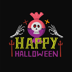 Happy Halloween hand drawn vector lettering phrase with Skull candy.