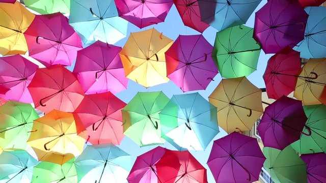 Streets of &Aacute;gueda covered by colorful umbrellas