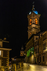 Night view of the tower bell of Church of San Vicente Martir in Vitoria Gasteiz, Alava, Basque Country, Spain