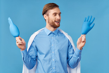 portrait of young man with light bulb in his hand