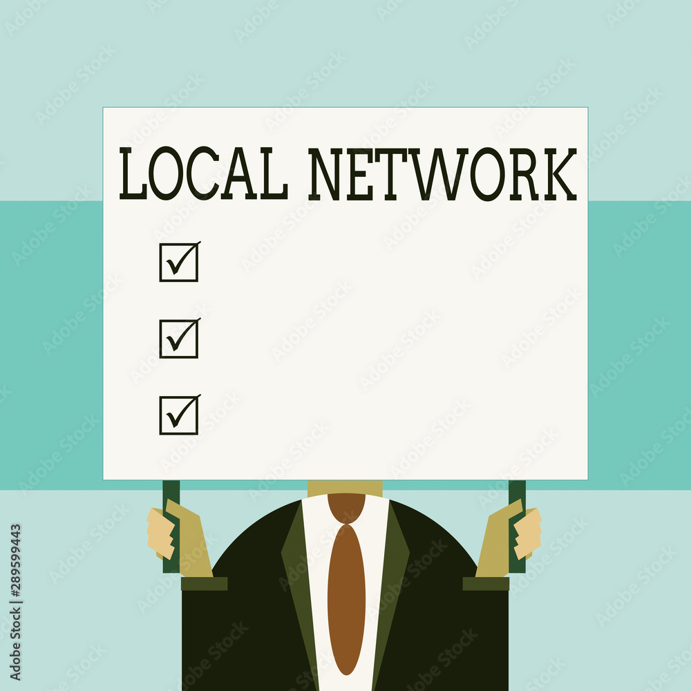 Poster writing note showing local network. business concept for intranet lan radio waves dsl boradband swit