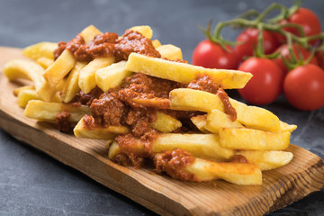French fries with minced meat salsa