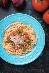 Spaghetti bolognese pasta with beef ragu