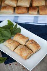 Spinach Vegan or Vegetarian Sausage Rolls Blue Table