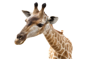 Close up of giraffe head isolate on white background.