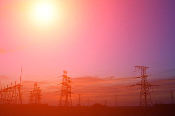 The power supply facilities of contour in the evening