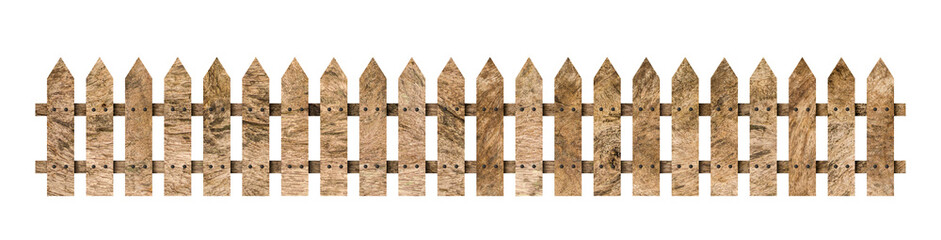Wooden fence isolated on white background. Clipping path include in this image.