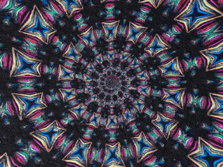 Colorful digital graphic kaleidoscope symmetry mandala style in laser light trial pattern, Tie Dye , spiderweb art background for art projects, banner, business, card,  template