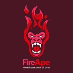 fire red hot ape monkey angry mascot logo