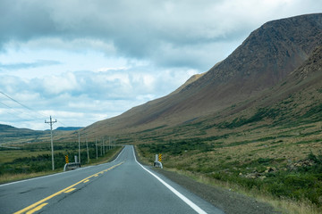 Driving Along Highway 431 With a View of Tablelands, Gros Morne National Park, Newfoundland