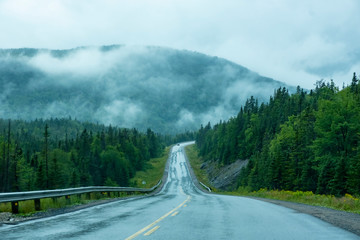 Highway Driving in the Rain Near Gros Morne National Park Newfoundland Canada