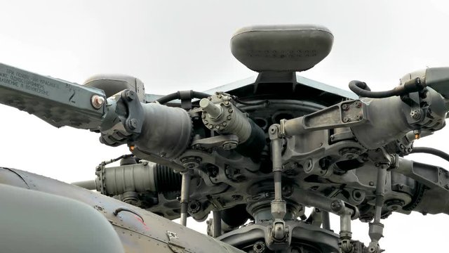 The closer look of the center of the propeller of the helicopter
