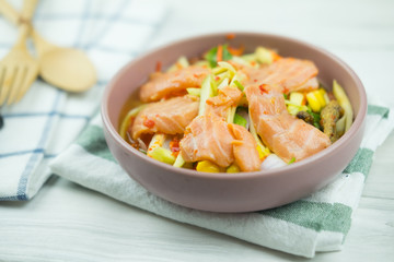Spicy slice mango salad with salmon