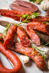 Cured pork and beef sausages
