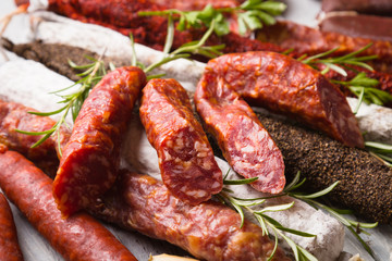 Cured pork and beef sausages