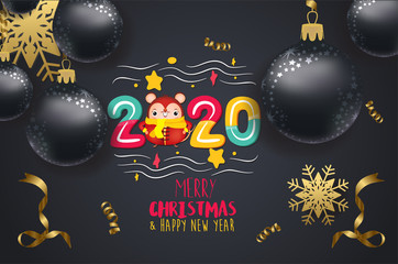 Happy New Year 2020 - New Year Shining background with rat and balls