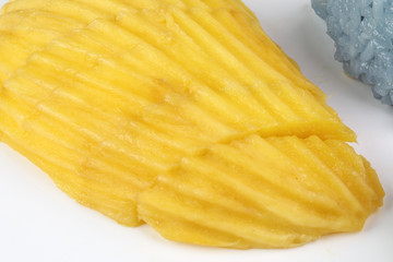 Mango butterfly pea blue white sticky rice coconut milk cream