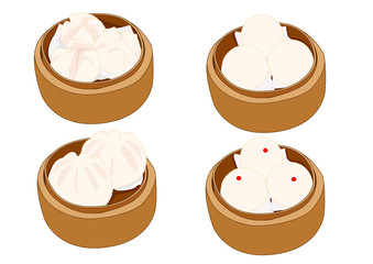 Fototapeta na wymiar steamed stuff bun,dim sum in bamboo steamer and chinese cuisine on white background steamed dumpling Delicious sweets of Chinese people