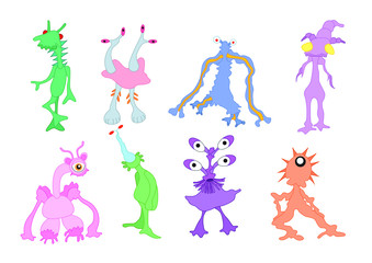 monster character design on white background illustration vector Cute monsters in many colors toy kids