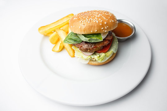 burger on a white plate