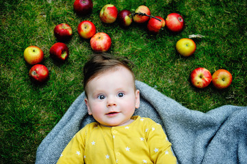 Fototapeta na wymiar infant boy with apples