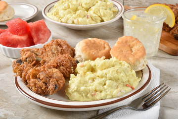 Delicious fried chicken dinner