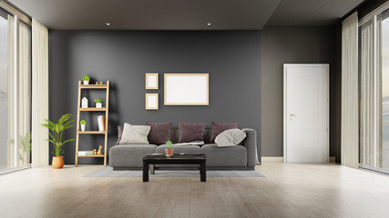 Interior poster mock up living room with colorful white sofa . 3D rendering.