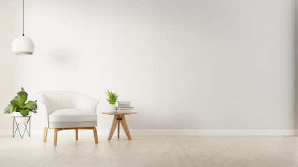 The interior has a armchair on empty white wall background,3D rendering