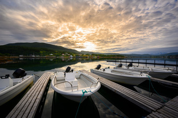 In the morning the boat is rented for fishing and traveling at Sorreisa, Norway.