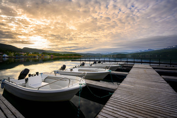 In the morning the boat is rented for fishing and traveling at Sorreisa, Norway.