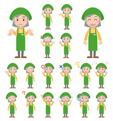 	レジ　会計　高齢　女性　パート　アルバイト　表情　ポーズ　セット