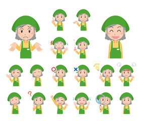 	レジ　会計　高齢　女性　パート　アルバイト　表情　ポーズ　セット