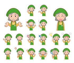 レジ　会計　高齢　女性　パート　アルバイト　表情　ポーズ　セット