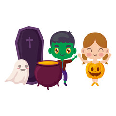 cute children disguised with icons halloween