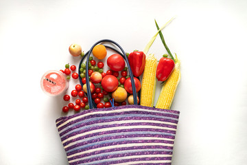 top view of eco natural farmer fruit and vegetable fall out of the bag © Mihail
