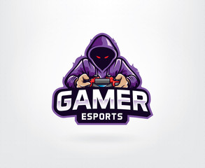 Gamer mascot logo design vector. Gamer illustration for sport team. Men in hood sweater vector illustration. Modern illustration concept style for badge © Fand