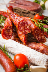 Cured pork and beef sausages