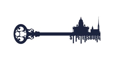 Silhouette of the Saint Isaac Cathedral and Peter and Paul fortress in Saint Petersburg Russia. Flat design style modern illustration concept of a key of travel.