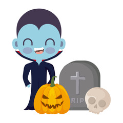 cute boy disguised of vampire with icons halloween