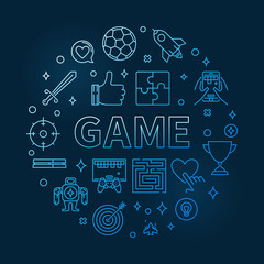 Fototapeta na wymiar Game vector round blue concept outline illustration on dark background